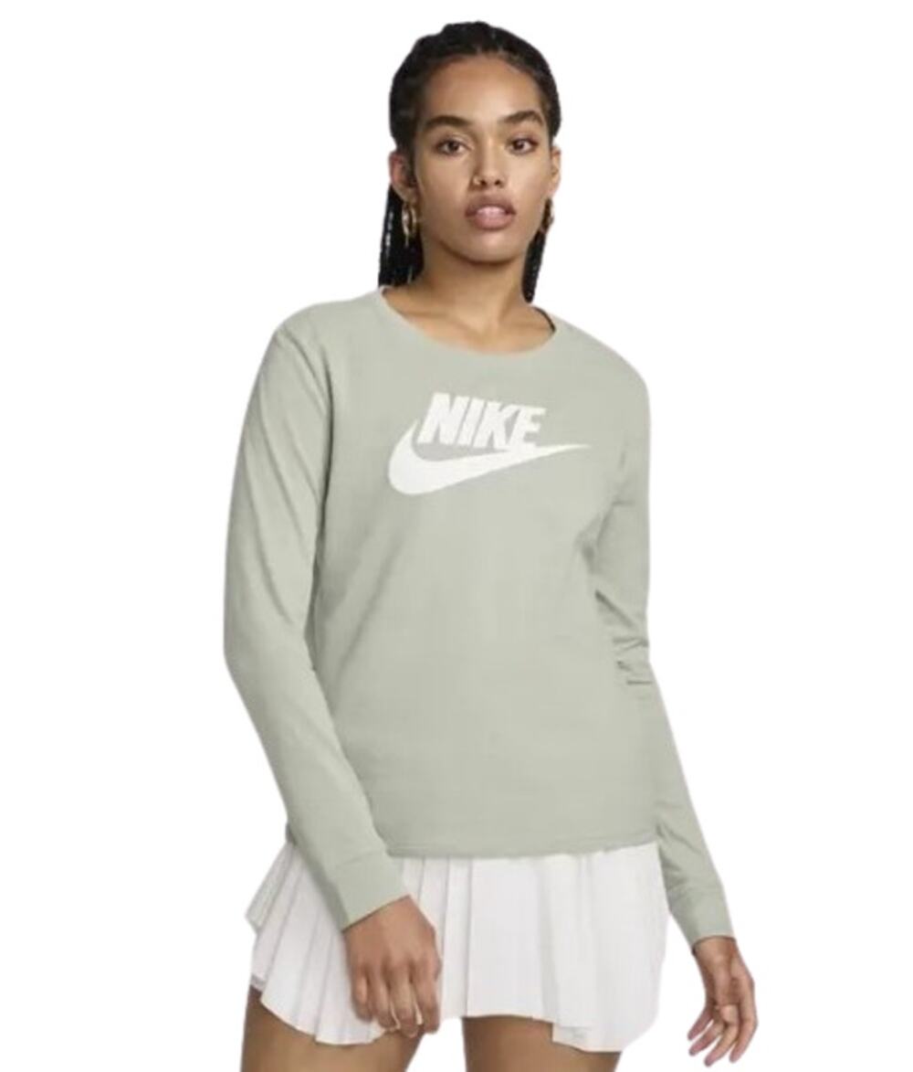 NIKE Women's Essentials Logo T-shirt XS Pale Green Long-Sleeve Crewneck NWT